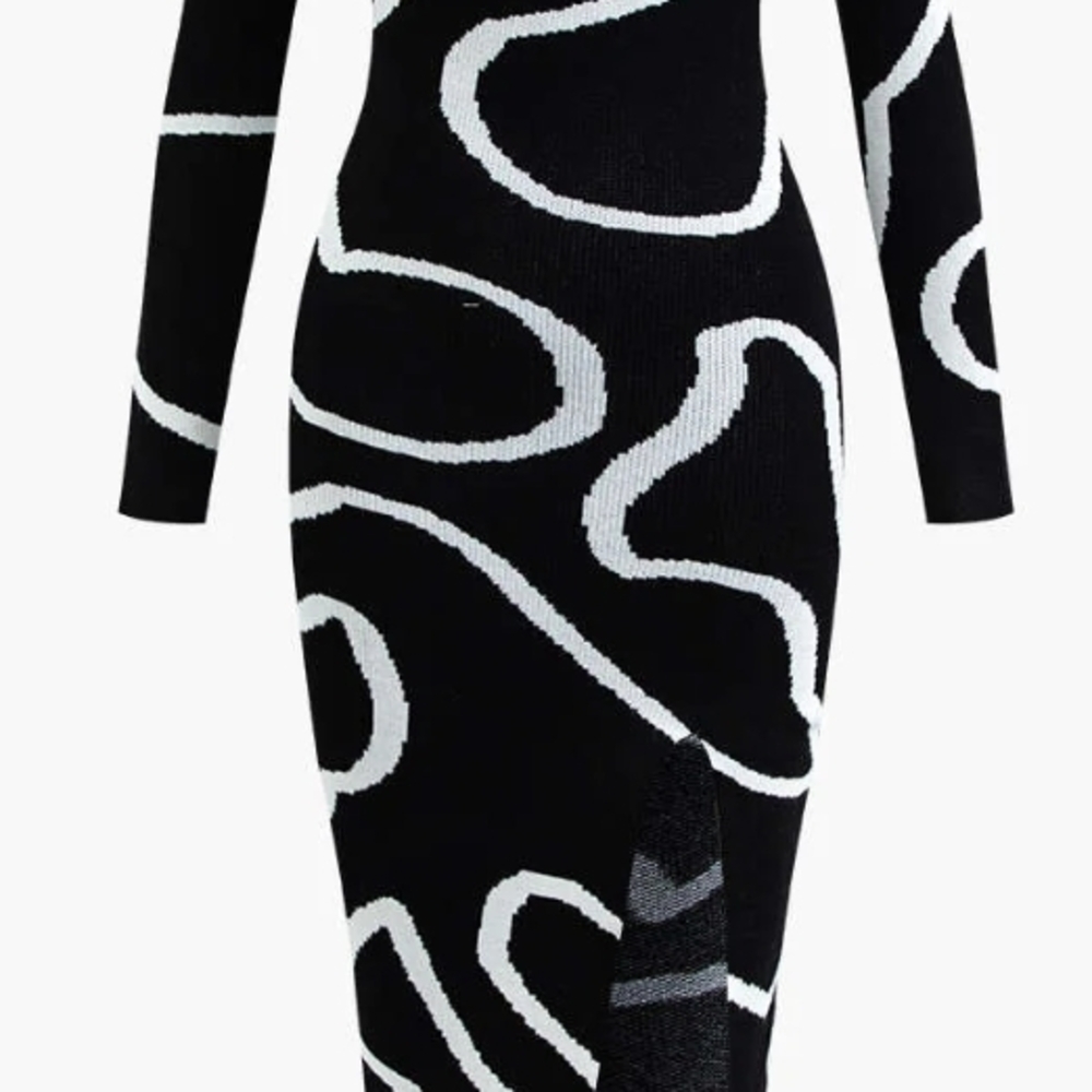 Elegant Black and White Long Sleeve Dress